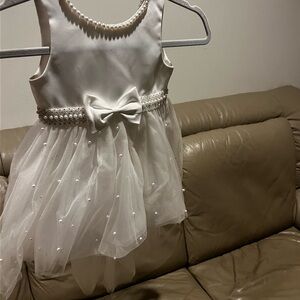 Elegant White Dress with Pearl Details